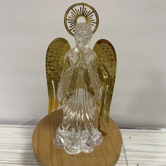 Vintage Taiwan Gold Tone Clear Acrylic Angel Figure Ornament - Picture 2 of 6